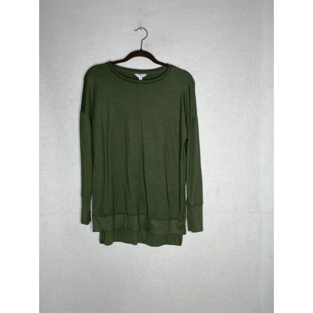 Time and Tru Olive green long sleeve tunic top with soft knit and layered hem Sm